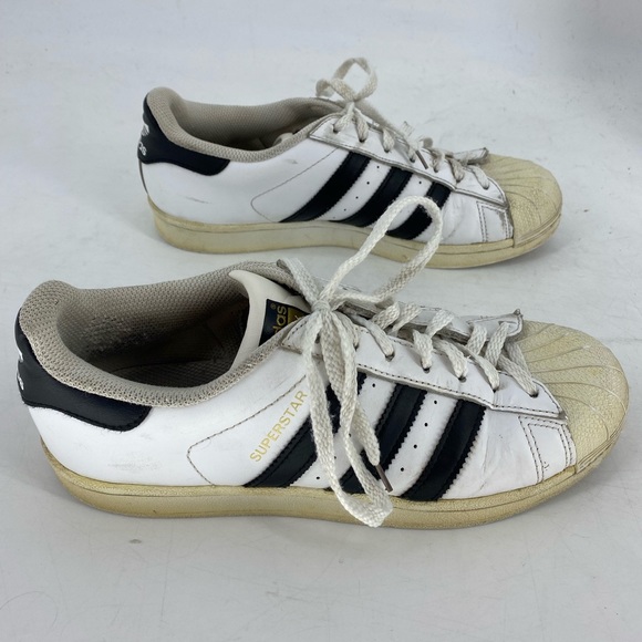 8.5 ADIDAS SUPERSTAR SHOES LEATHER WHITE SNEAKERS adult trainers 3 stripe - Picture 5 of 12